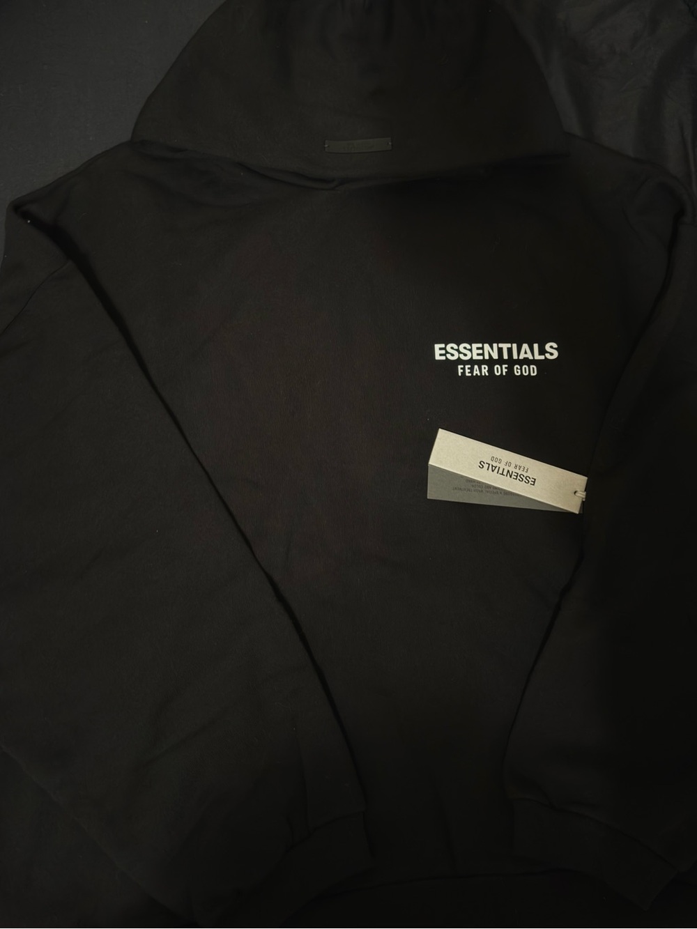 Essentials Fear of God Black Pullover Hoodie with Front Logo